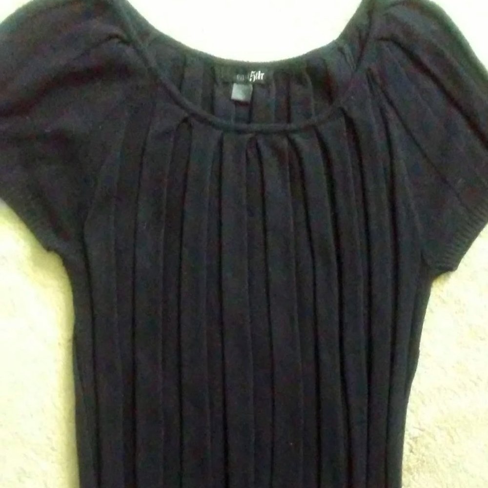 Black Cable Sweater Size Large Short Sleeve Top Scoop Neck Lightweight Vintage